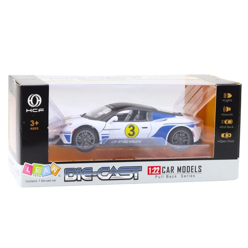 1:22 metalinis sportinis automobilis baltas