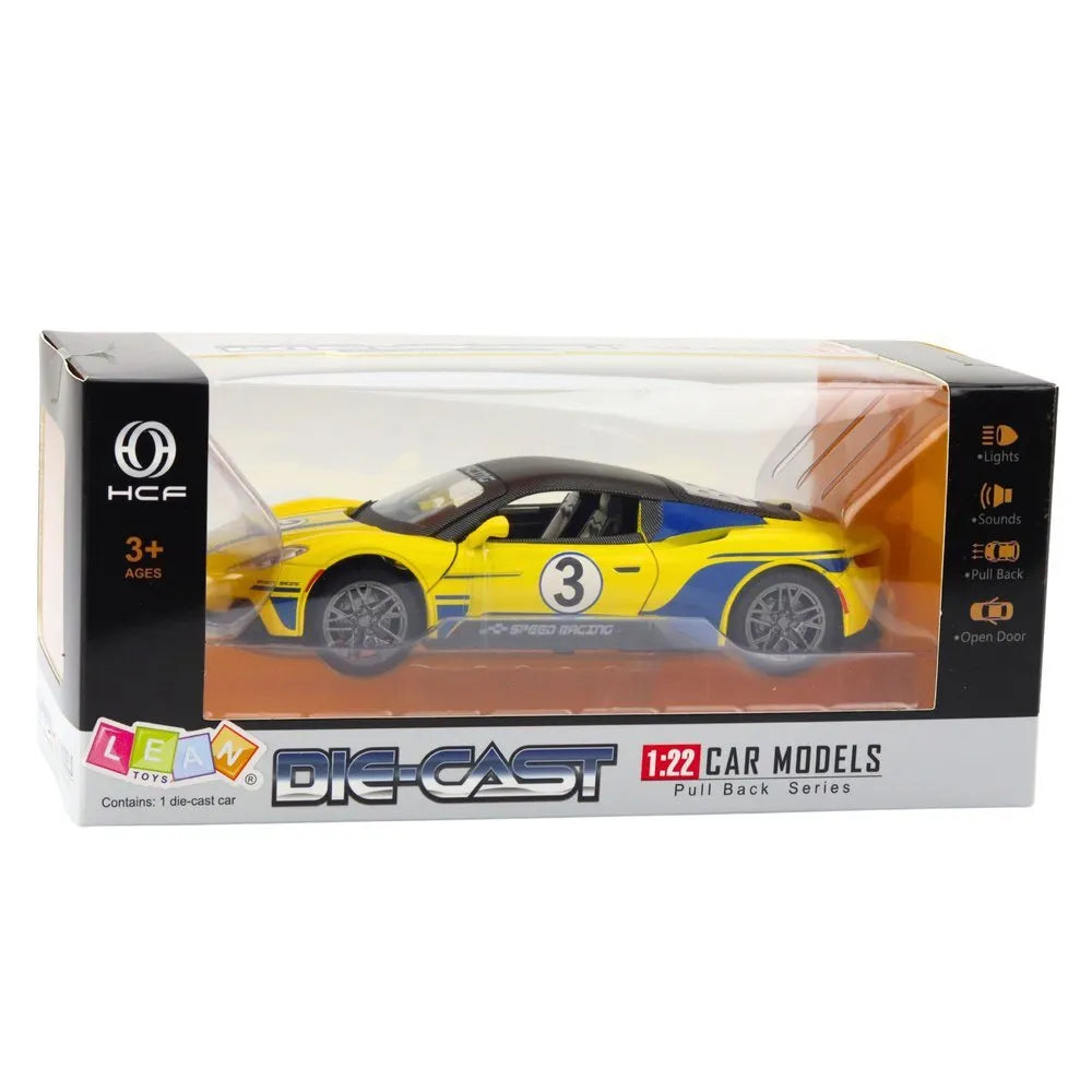 1:22 metalinis sportinis automobilis geltonas
