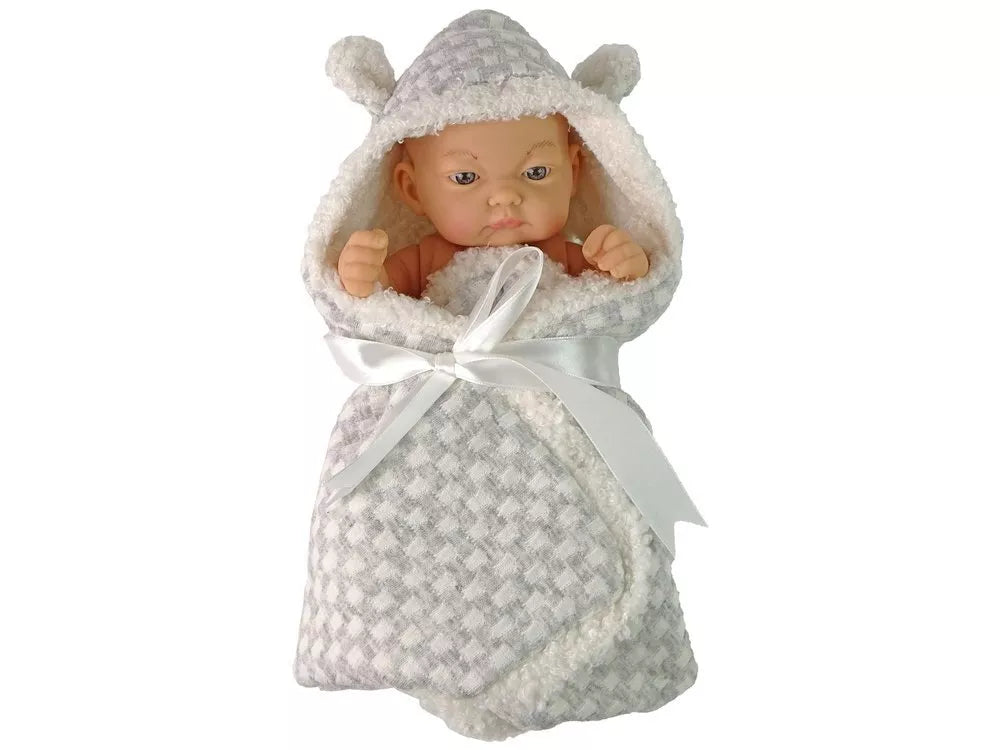 „Cute Baby“ lėlė su pilku kokonėliu ir kaspinu – 24 cm