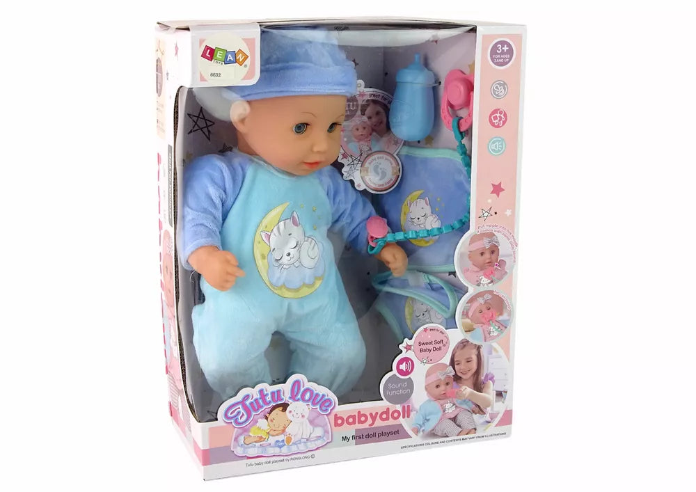 „Sweet Baby“ lėlė su garsais, čiulptuku ir mėlyna pižama – 38 cm