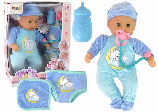 „Sweet Baby“ lėlė su garsais, čiulptuku ir mėlyna pižama – 38 cm