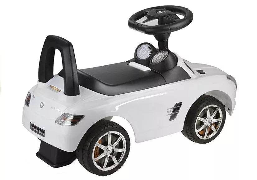 Mercedes-Benz SLS AMG White – vaikiška stumiama paspiriama mašinėlė (balta)