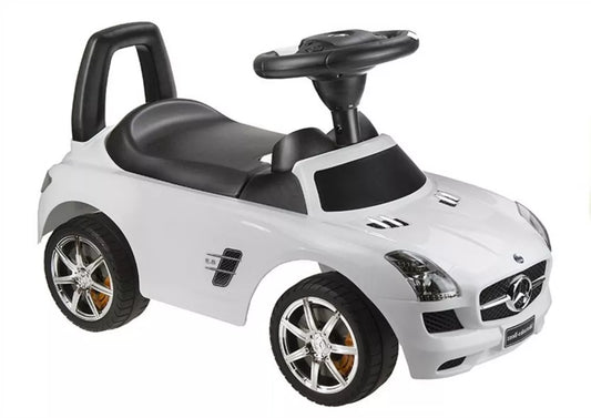Mercedes-Benz SLS AMG White – vaikiška stumiama paspiriama mašinėlė (balta)
