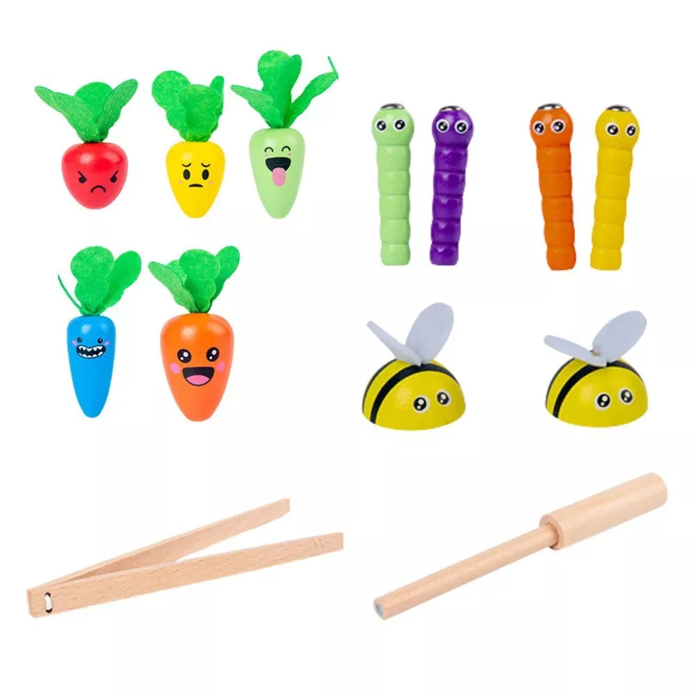 Medinis „Carrots Game“ žaidimas su magnetine kirmėlyte ir meškere