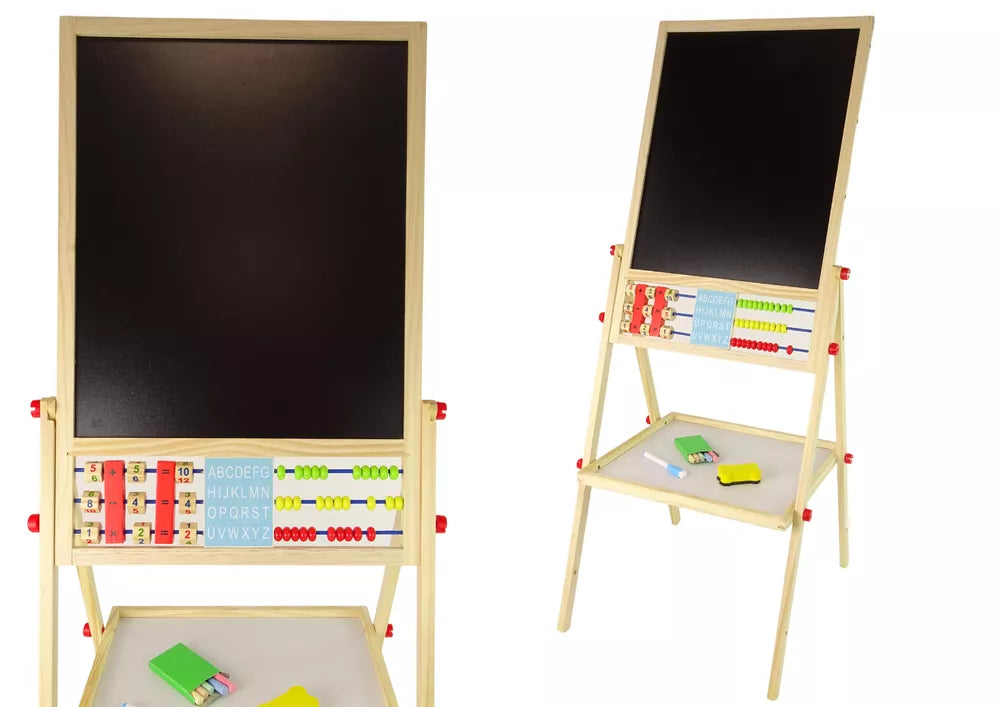 Medinė edukacinė 2in1 lenta: magnetinė + kreidinė su priedais