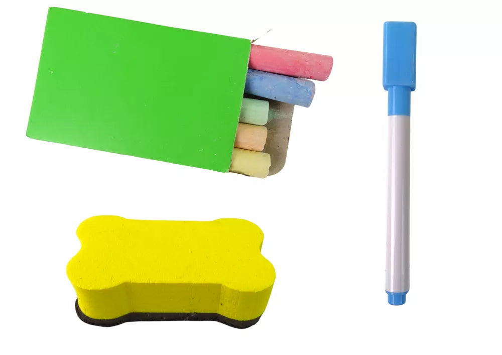 Medinė edukacinė 2in1 lenta: magnetinė + kreidinė su priedais