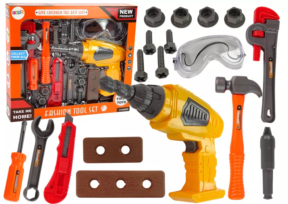 Didelis DIY rinkinys – įrankių komplektas + baterinis grąžtas