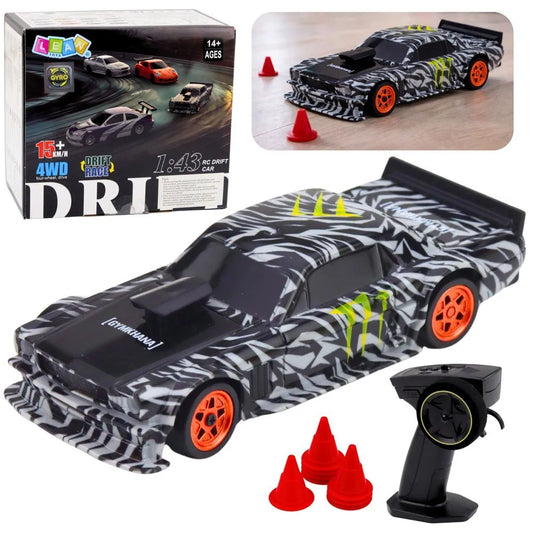 1:43 RC DRIFT automobilis su nuotoliniu valdymu, 4WD, 2.4GHz ir LED šviesomis