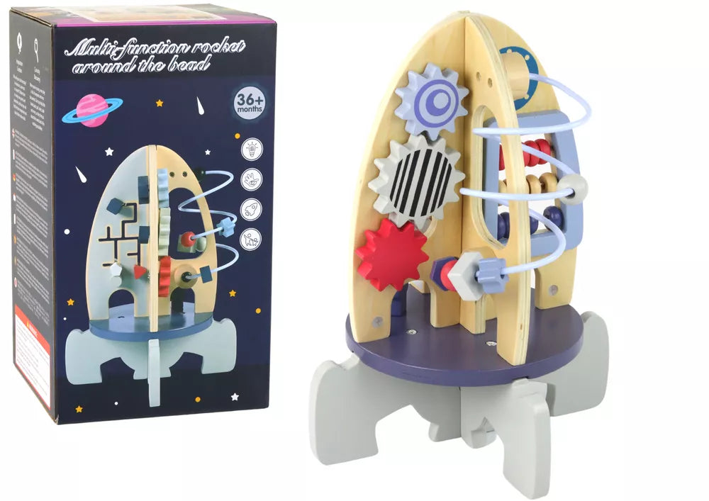 Medinė raketa su karoliukais ir krumpliaračiais