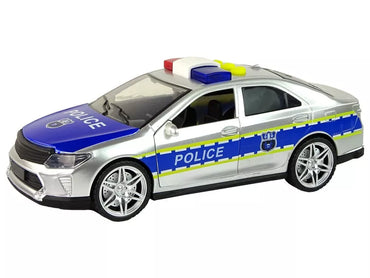 Sidabrinis policijos automobilis su šviesomis ir garsais