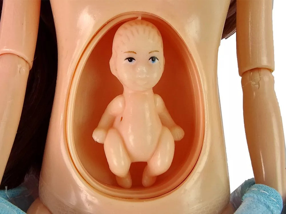 Nėščia lėlė mėlyna suknele