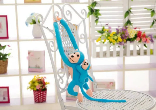 Pliušinė beždžionė su mažyliu mėlyna 70 cm
