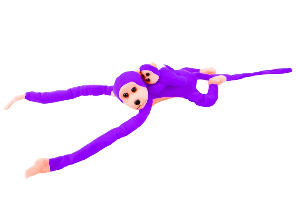 Pliušinė beždžionė su mažyliu violetinė 70 cm