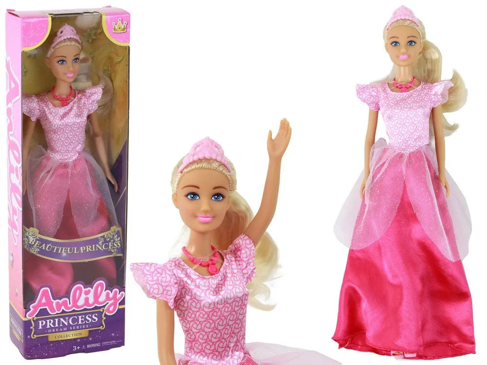 Vaikiška lėlė Anlily princesė, ilgi šviesūs plaukai, tiara, rožinė suknelė
