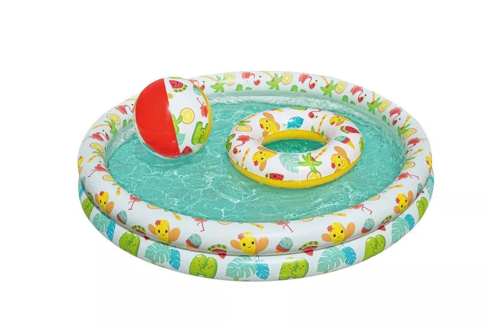 Bestway pripučiamas 3‑in‑1 baseino rinkinys su kamuoliuku ir plaukimo ratu 122 x 20 cm