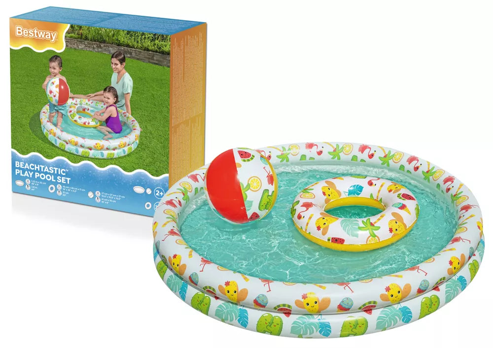 Bestway pripučiamas 3‑in‑1 baseino rinkinys su kamuoliuku ir plaukimo ratu 122 x 20 cm