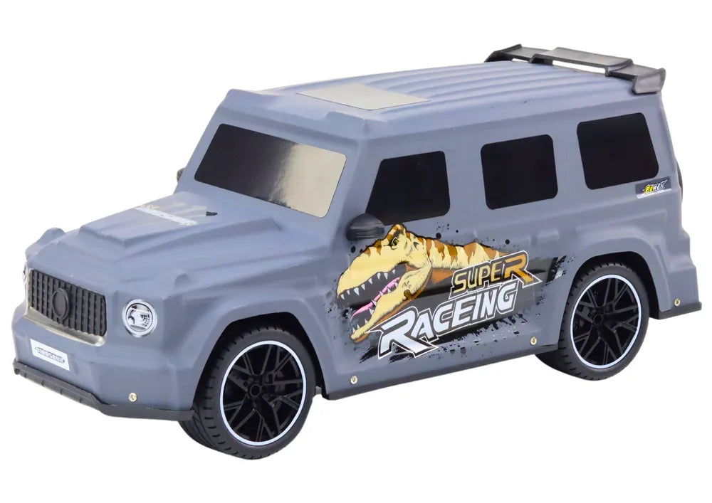 Sportinis automobilis su dinozauru 1:10 pilkas