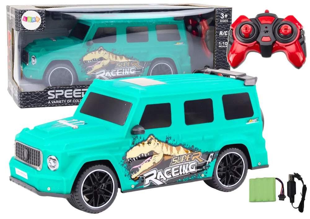 Sportinis automobilis su dinozauru 1:10 žalias