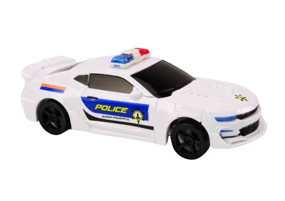 Policijos automobilis robotas 2in1 baltas