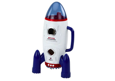 Kosminė raketa su atidaroma kapsule, kosmonautais, šviesomis ir garsais