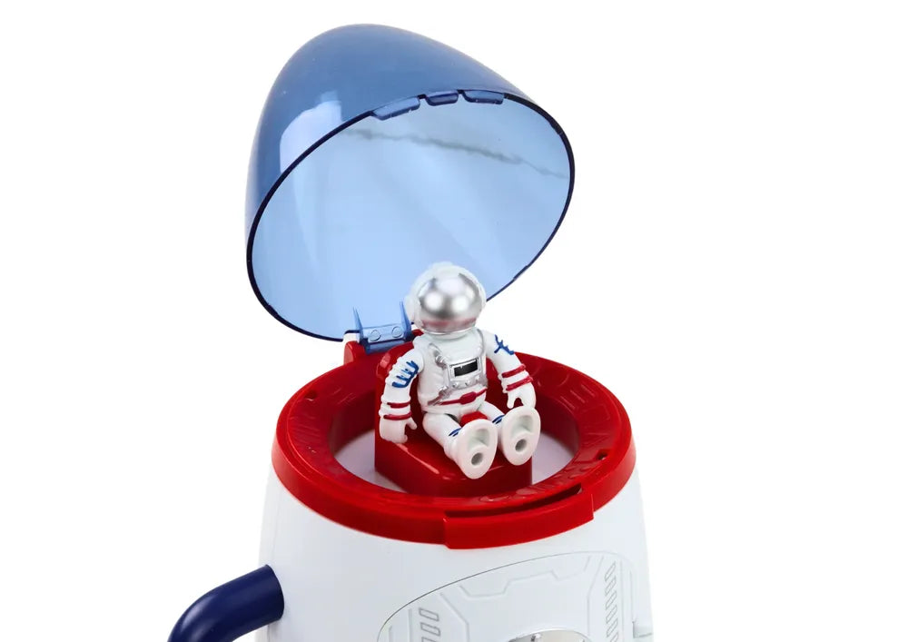 Kosminė raketa su atidaroma kapsule, kosmonautais, šviesomis ir garsais