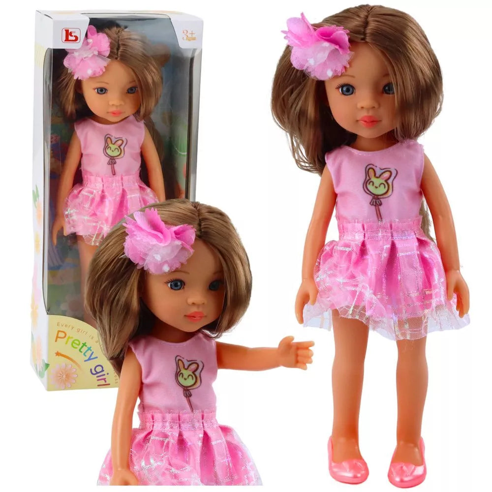 Lėlė su rožine suknele ir ilgais rudais plaukais – Pretty Girl