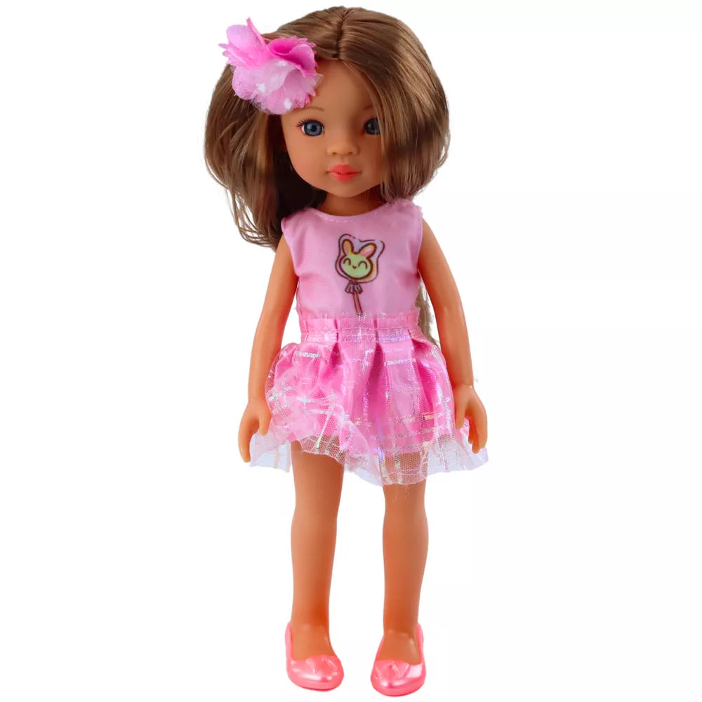 Lėlė su rožine suknele ir ilgais rudais plaukais – Pretty Girl
