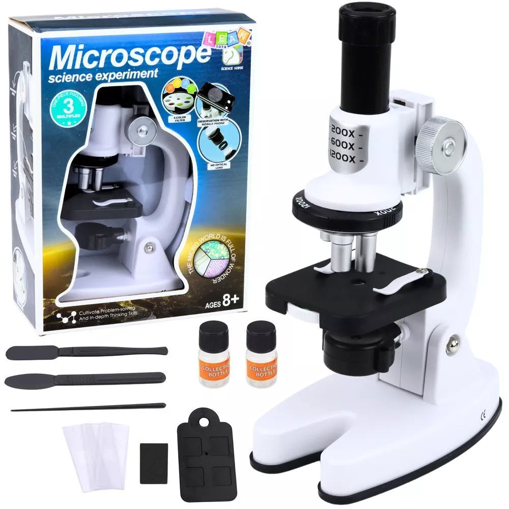 Vaikiškas mikroskopas su 1200× priartinimu ir laboratoriniu rinkiniu