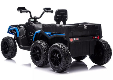 JC606 24V 4×4 vaikiškas elektrinis keturratis su priekaba, 6 ratai – mėlynas