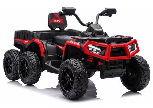 JC606 24V 4×4 vaikiškas elektrinis keturratis su priekaba, 6 ratai – raudonas