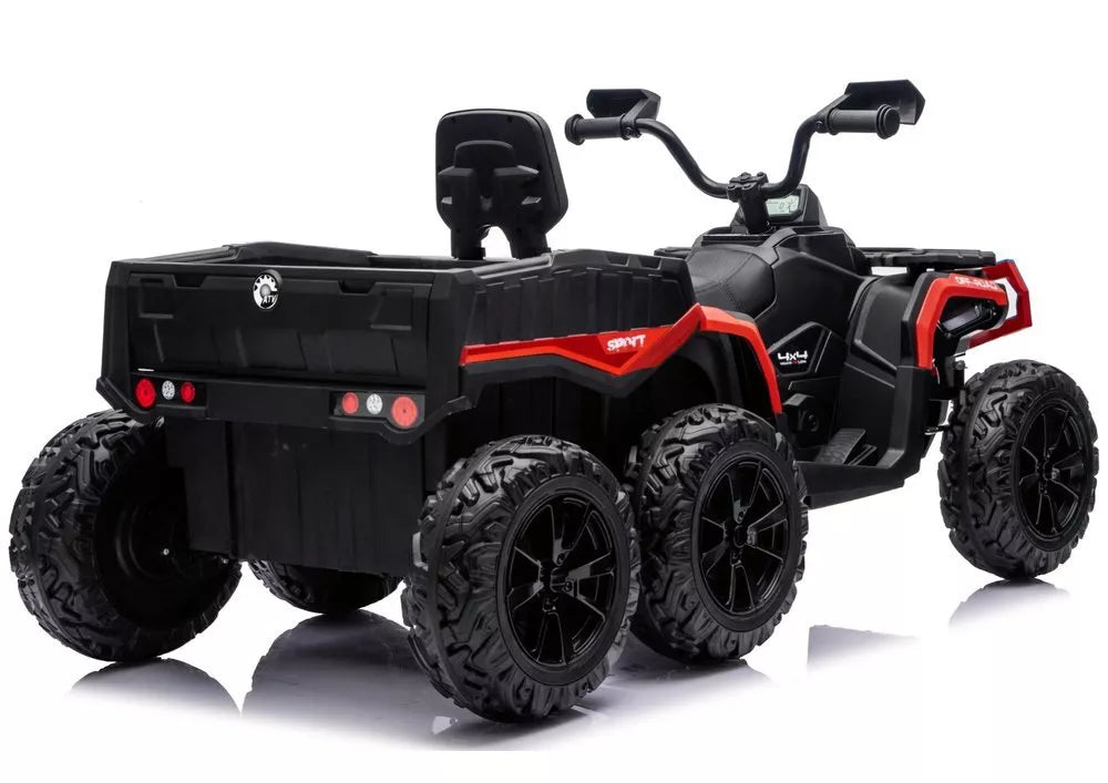 JC606 24V 4×4 vaikiškas elektrinis keturratis su priekaba, 6 ratai – raudonas