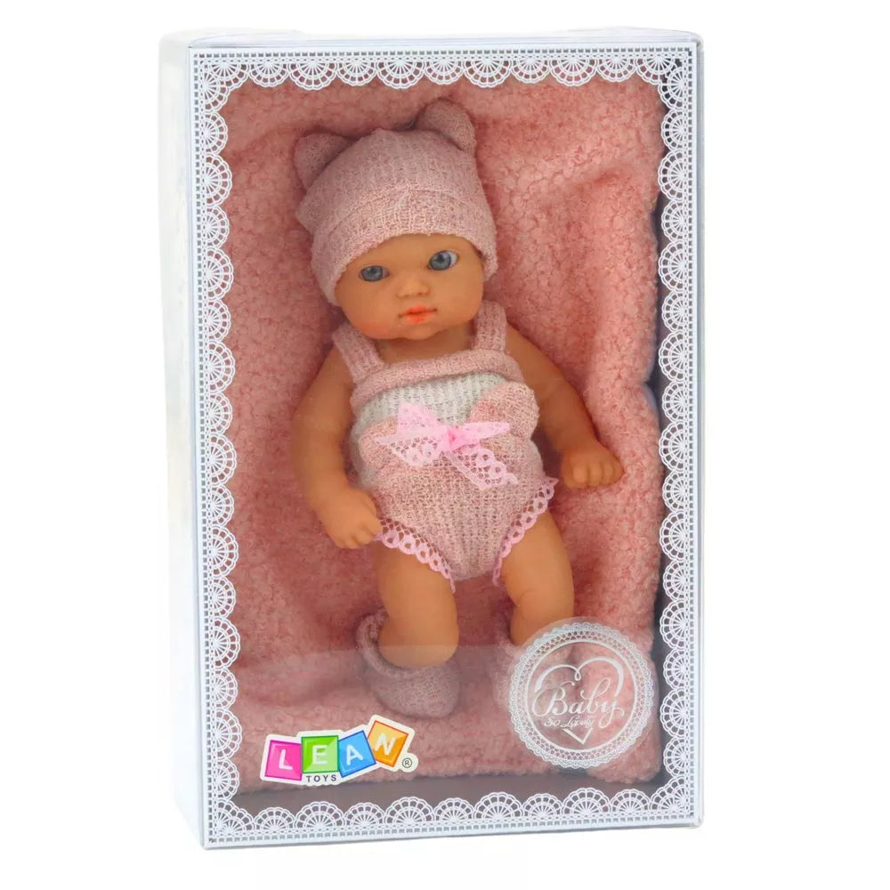 18 cm kūdikio lėlytė su antklode – rožinis komplektas