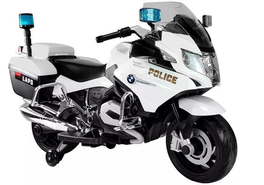 BMW baltas policijos motociklas – elektrinis vaikų motoroleris