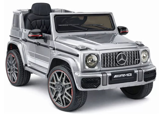 Mercedes AMG G 63 – elektrinis vaikiškas sidabrinis automobilis