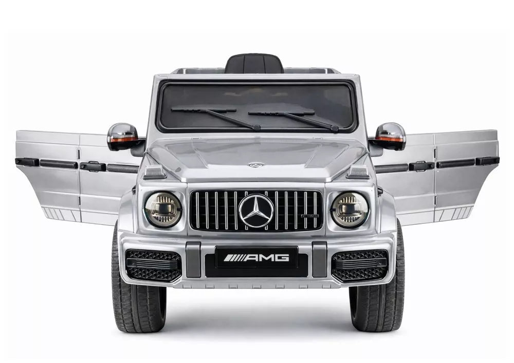Mercedes AMG G 63 – elektrinis vaikiškas sidabrinis automobilis