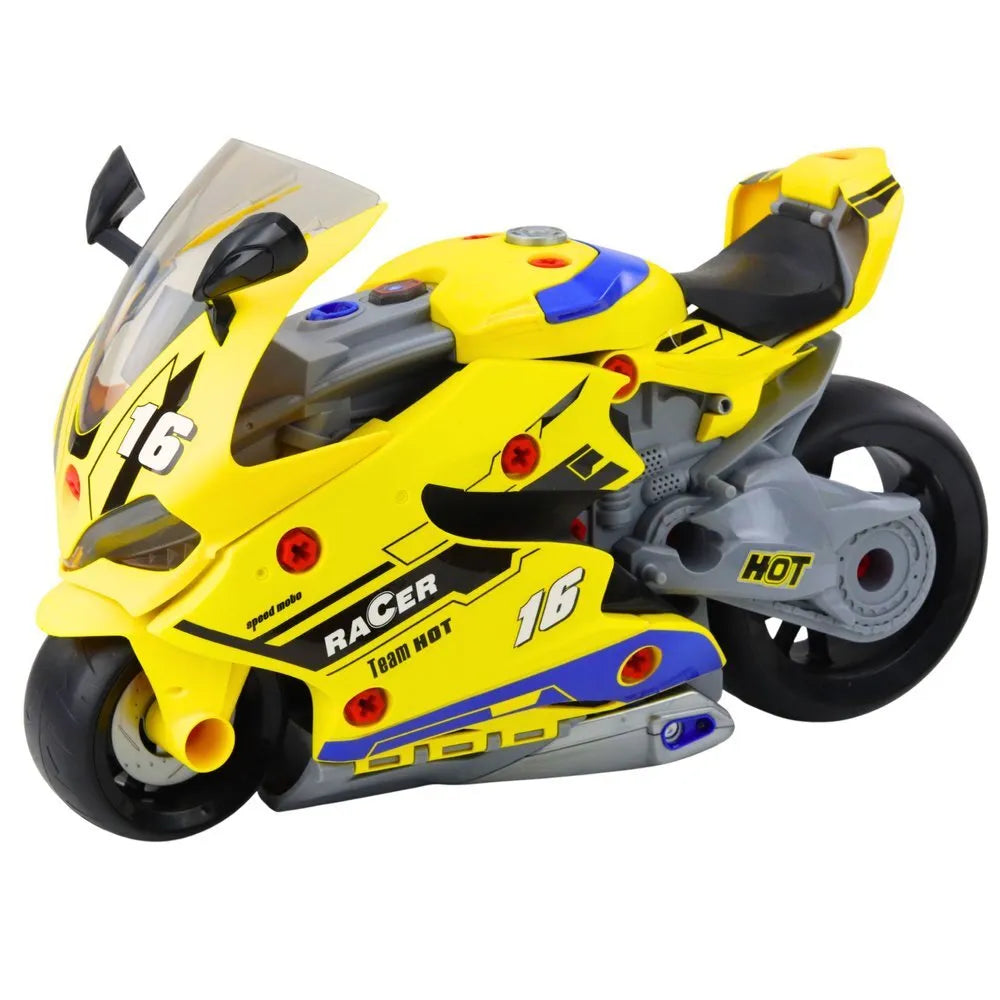 2in1 geltonas motociklas su dirbtuvėmis