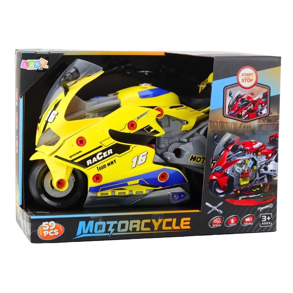2in1 geltonas motociklas su dirbtuvėmis