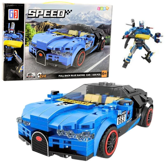 2‑in‑1 robotas ir sportinis automobilis – 328 dalių konstravimo rinkinys