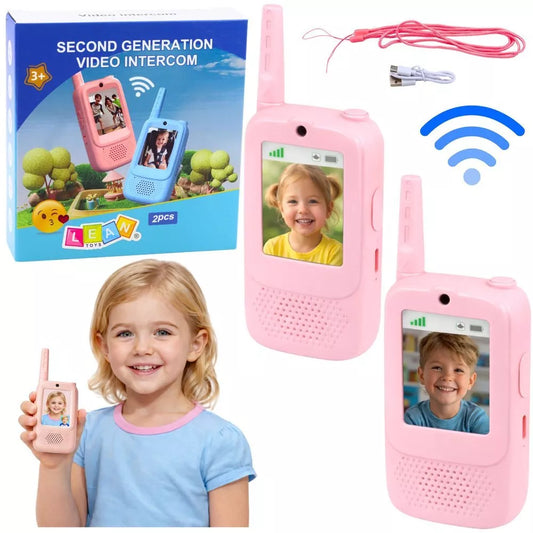 Vaikiškos racijos su vaizdo skambučiais ir žinutėmis rožinė
