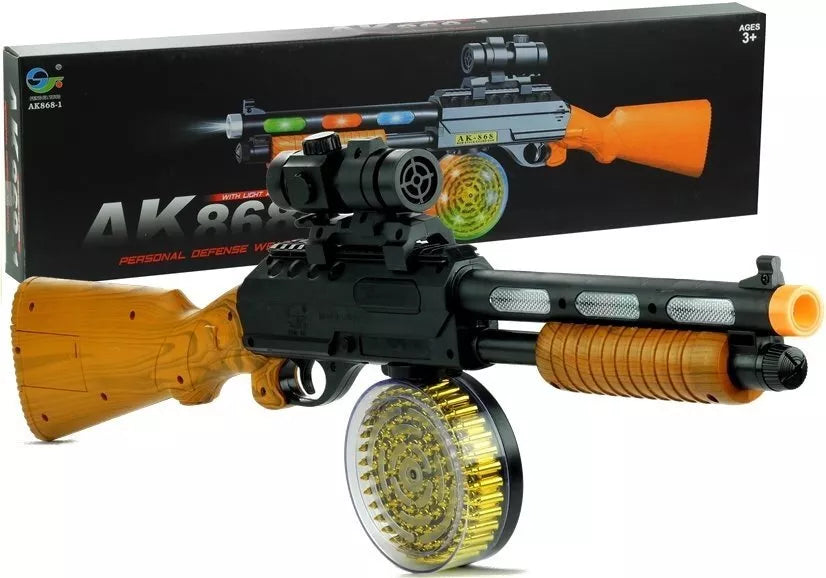 Žaislinis automatas AK 868‑1 – su šviesomis, garsais ir taikikliu, 60 cm
