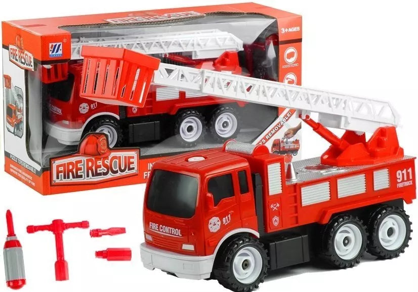 Išardomas gaisrinės automobilis Little Mechanic – su varžtais, veržlėmis ir įrankiais