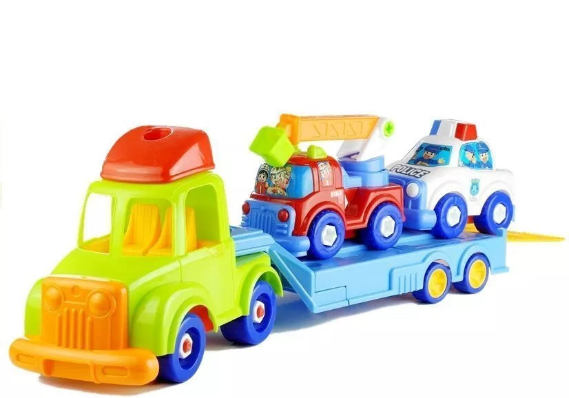 Transporto priemonių rinkinys su išardomais elementais – policija, gaisrinė ir autovežis