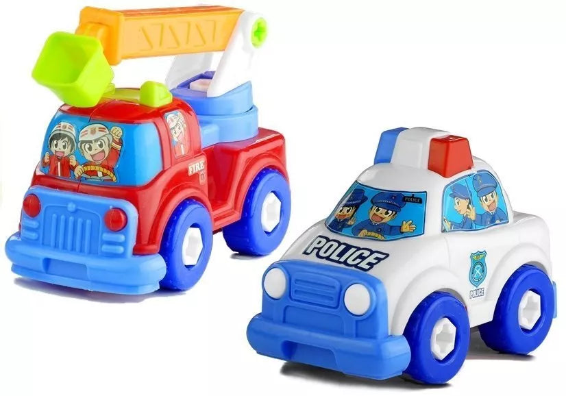 Transporto priemonių rinkinys su išardomais elementais – policija, gaisrinė ir autovežis