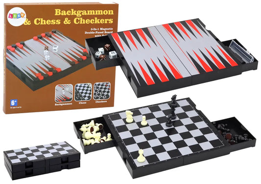 3in1 magnetinė lenta: šachmatai, šaškės, nardai