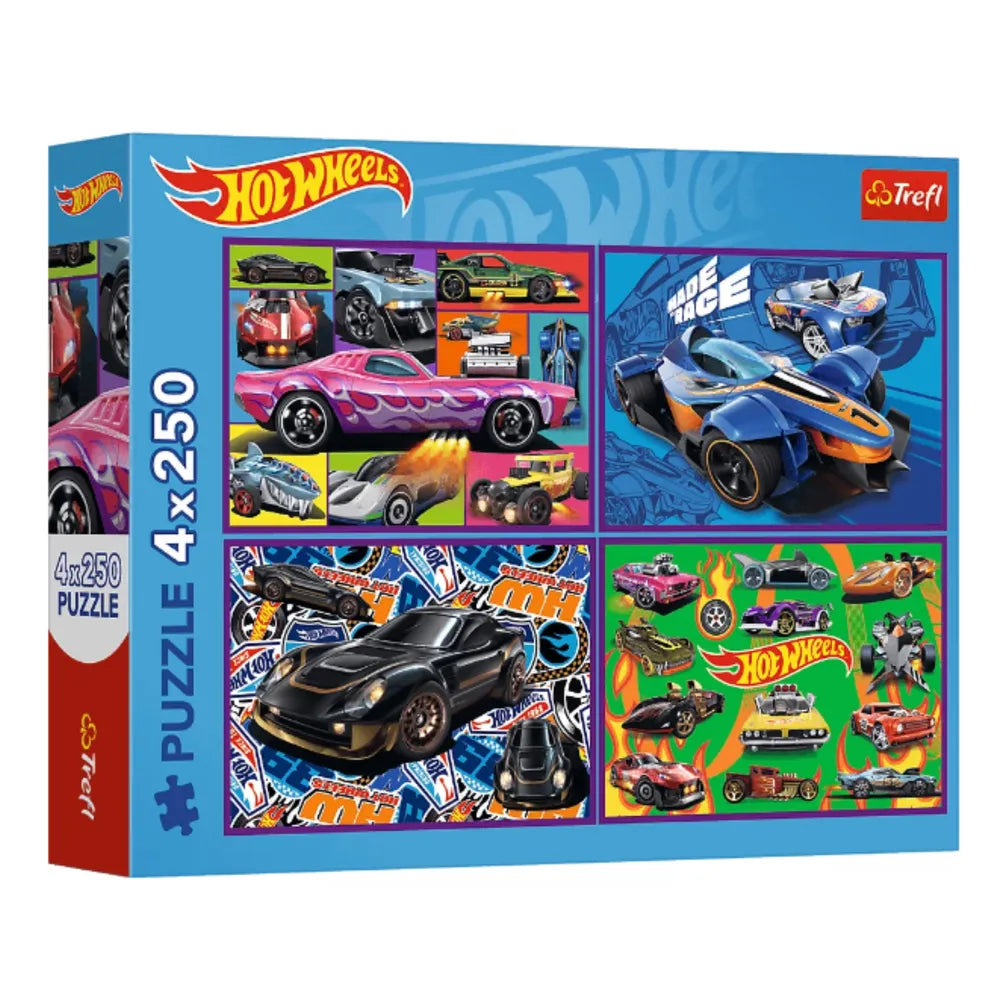 4×250 detalių dėlionės „Hot Wheels lenktyniniai automobiliai