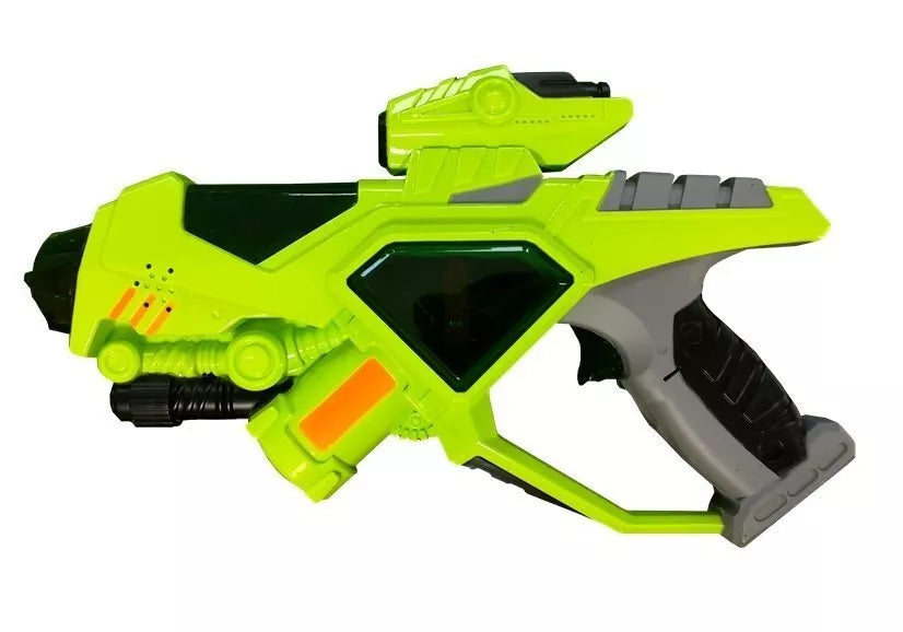Kosminių ginklų rinkinys – lazerinis pistoletas, šviesos kardas ir kaukė (žalia)