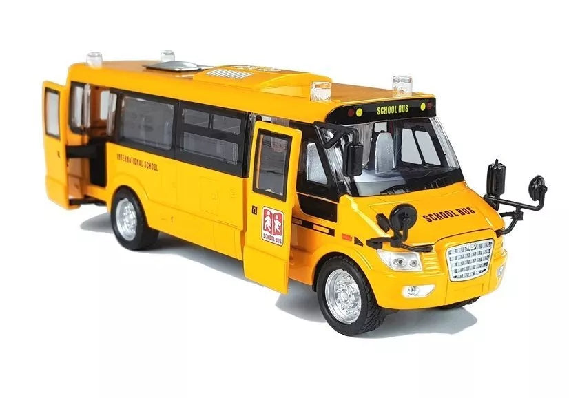 Metalinis mokyklinis autobusas su trinties pavara – „Die-Cast“ modelis su šviesomis ir garsais