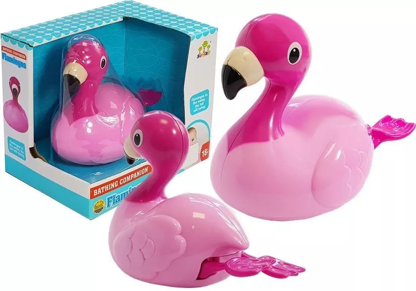 Rožinis maudynių flamingas – plūduriuoja ant vandens ir judina kojeles