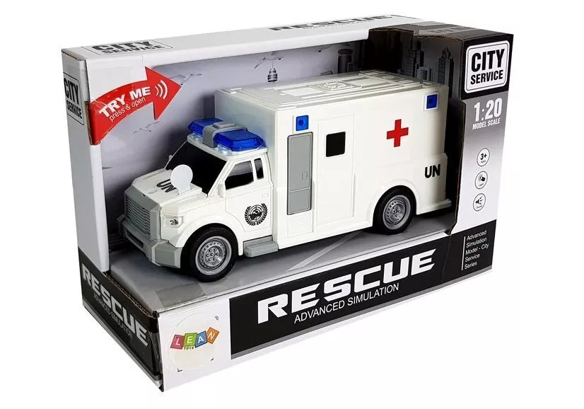Interaktyvi greitosios pagalbos mašina Ambulance 1:20 su trinties pavara ir garsais