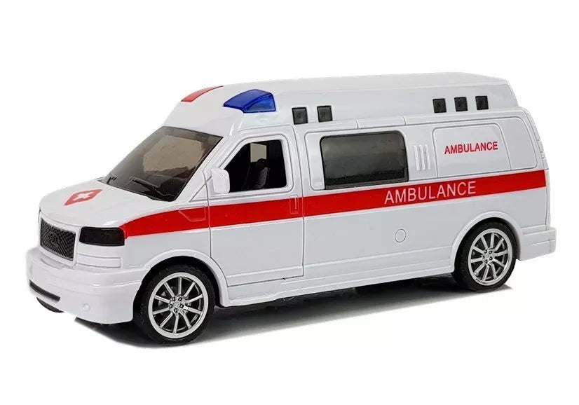 Greitosios pagalbos automobilis su šviesomis, garsais ir sirena